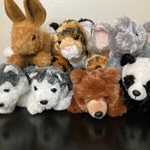 Aurora Lot of 7 Assorted Plush Stuffed Animals- Rabbit Dogs Bears Tiger Elephant